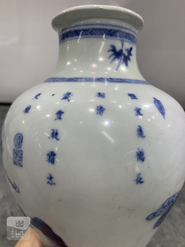 清康熙青花鹤鹿同春诗文梅瓶 - 图10